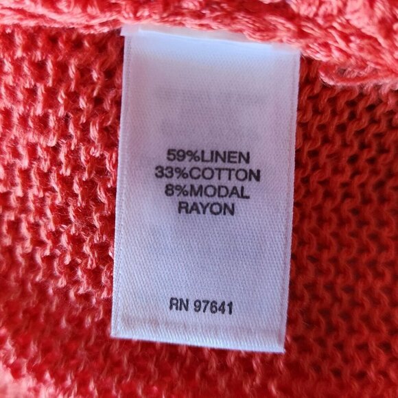 J. Jill Linen Blend Coral Open Knit Cardigan Sweater Womens Petite SP - Picture 7 of 8